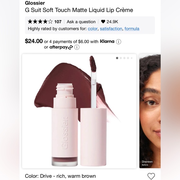 NWT Glossier G Suit Soft Touch Matte Liquid Lip Crème - Picture 1 of 9